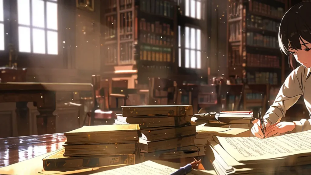 yomei-wazuka-no-wakiyaku-reijou-korean-volume-count-stacks-of-books-piled-on-a-study-table