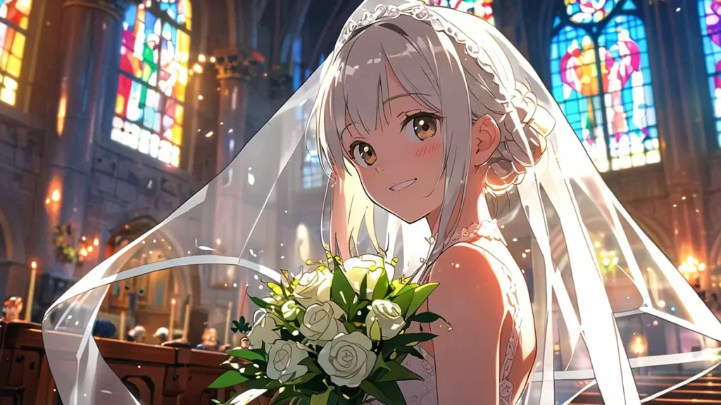 yomei-wazuka-no-wakiyaku-reijou-official-manga-edition-silver-haired-lady-smiling-under-stained-glass