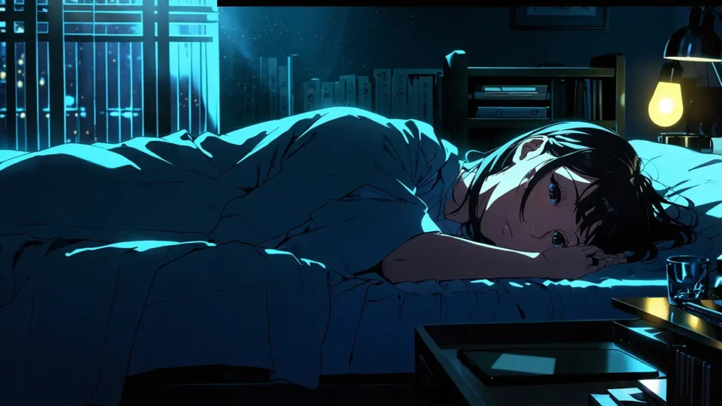 uruwashi-no-yoi-no-tsuki-ebook-reading-person-reading-by-a-glowing-screen-in-a-dark-bedroom