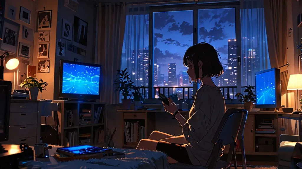the-office-girl-reader-search-data-woman-checking-monitors-at-night-desk