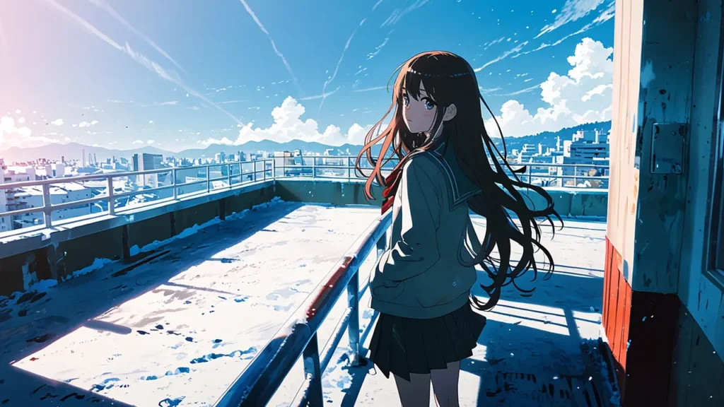 the-uruwashi-no-yoi-no-tsuki-similar-anime-schoolgirl-looking-out-over-the-city-from-a-rooftop