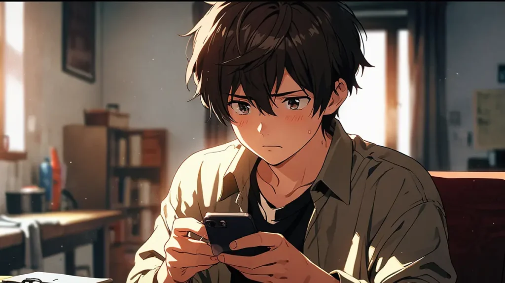 the-office-girl-free-episodes-young-man-reading-manga-app-on-smartphone