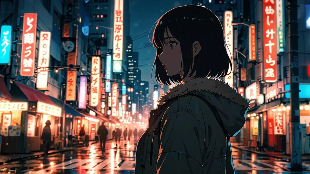 the-office-girl-adaptation-rumors-woman-standing-in-neon-night-district