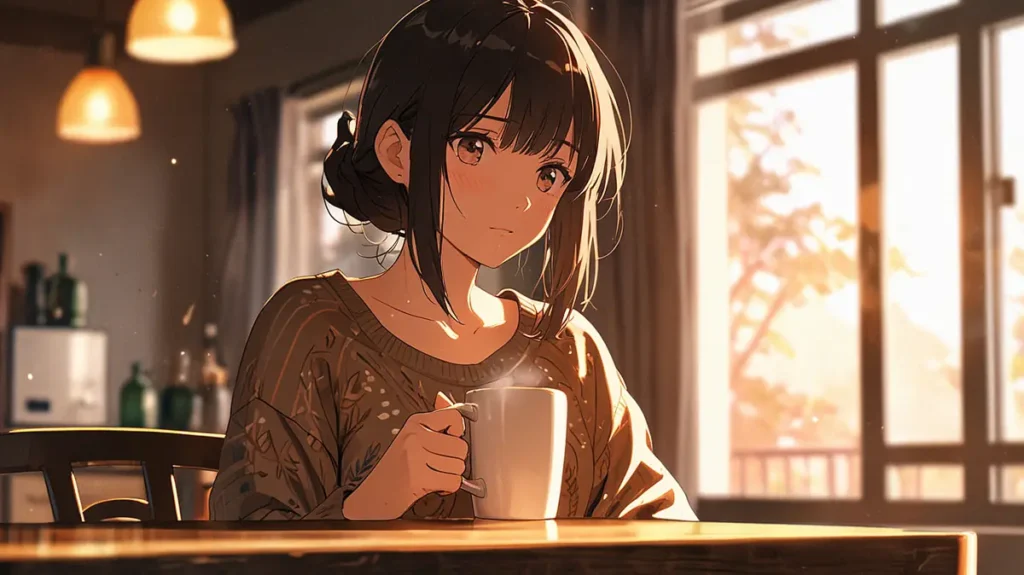 the-office-girl-after-finishing-woman-drinking-coffee-with-relieved-look