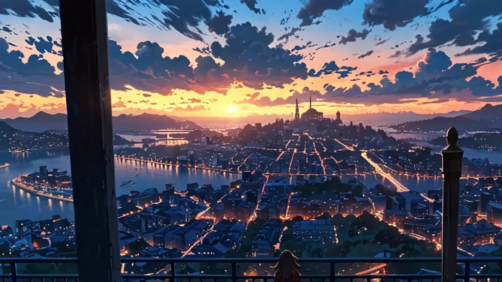 the-uruwashi-no-yoi-no-tsuki-live-action-faq-panoramic-city-view-at-dusk-from-a-hilltop