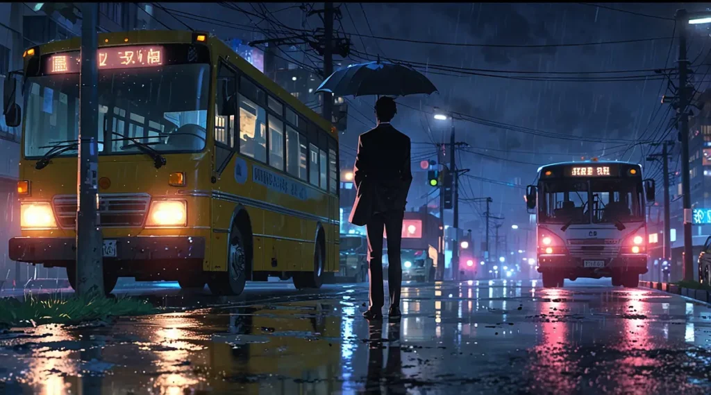 the-mii-chan-and-yamada-san-faq-man-waiting-at-a-bus-stop-in-the-rain