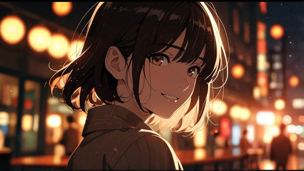 tears-for-withered-flowers-faq-woman-smiling-under-warm-street-lights-at-night