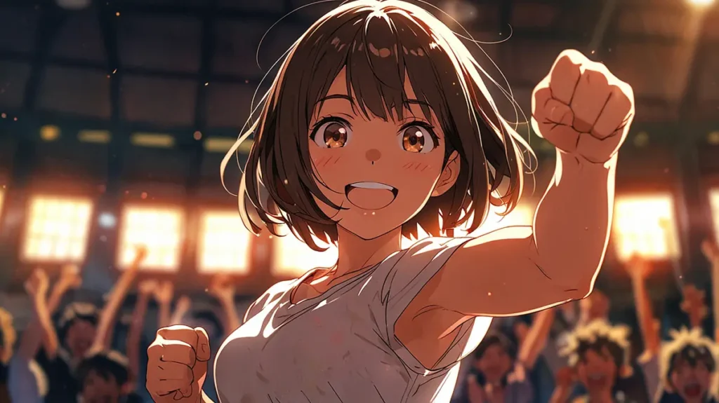 the-jinx-story-content-overview-woman-clenching-fist-in-cheering-crowd