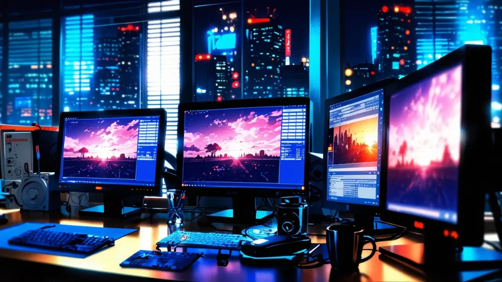 the-childhood-friend-complex-episode-search-multiple-monitors-on-a-night-desk