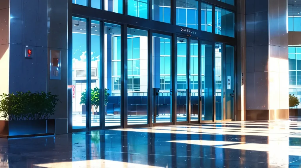 the-whirlwind-in-a-whirlpool-ebook-stores-glass-office-building-entrance-at-night