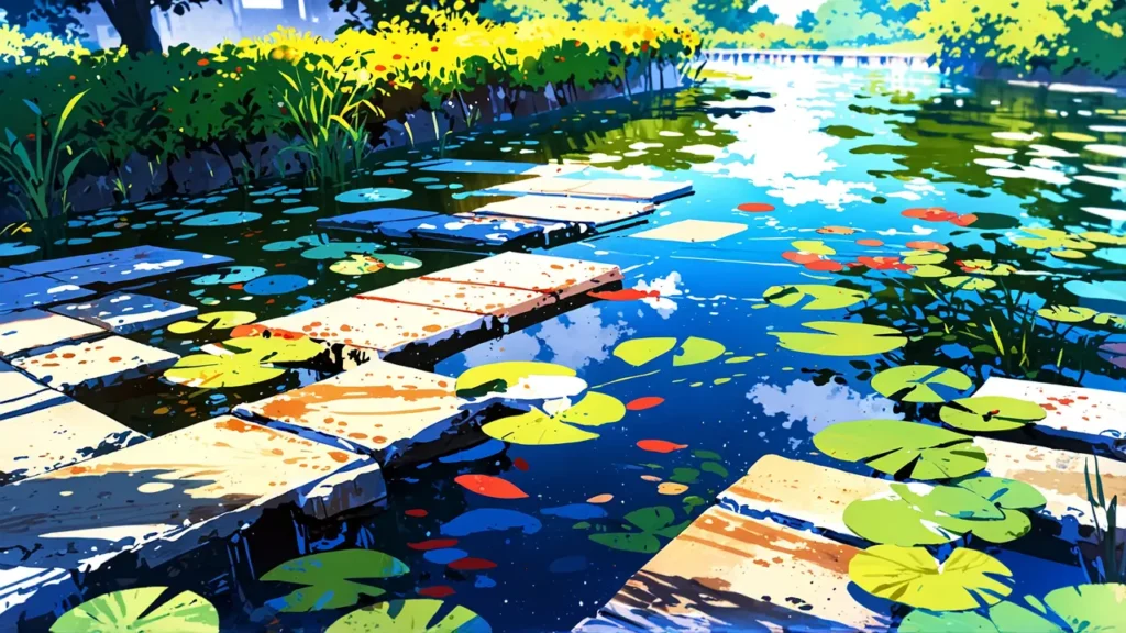 the-cry-or-better-yet-beg-ongoing-status-stepping-stones-crossing-a-lily-pond