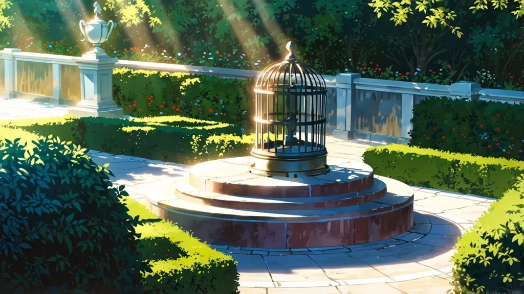 the-cry-or-better-yet-beg-birdcage-wrought-iron-cage-standing-in-a-formal-garden