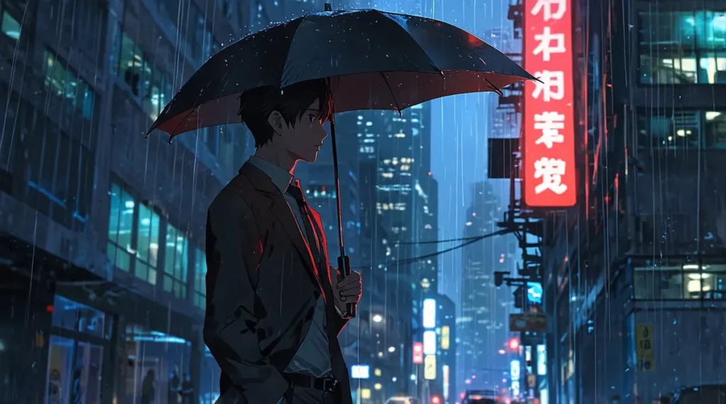 the-office-girl-live-action-drama-chapter-man-with-umbrella-in-neon-rain