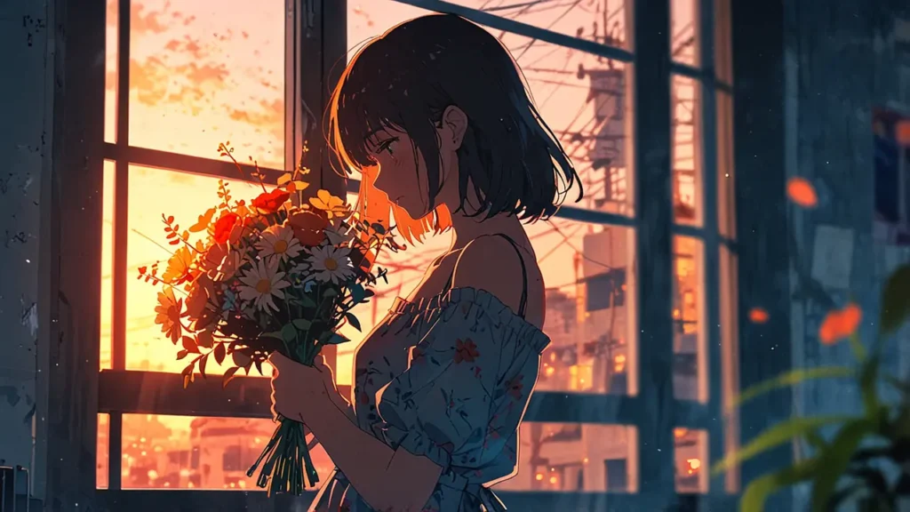 tears-for-withered-flowers-top-image-woman-holding-a-withering-bouquet-by-a-sunset-window