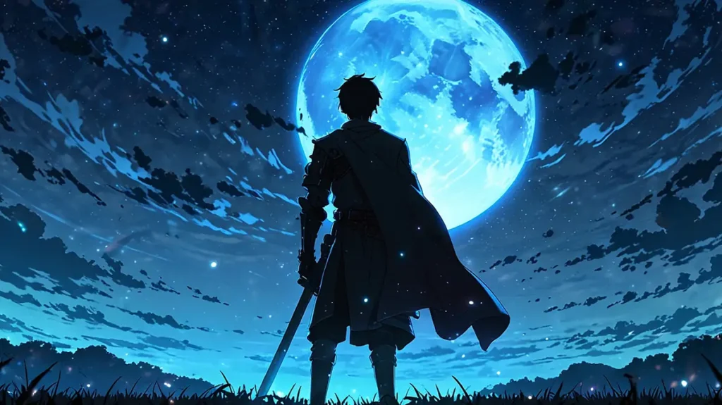 the-apocalypse-four-knights-holy-grail-knight-clash-swordsman-silhouette-against-the-moon