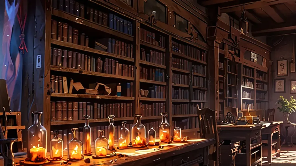 the-apocalypse-four-knights-rereading-volumes-candlelit-study-with-bookshelves