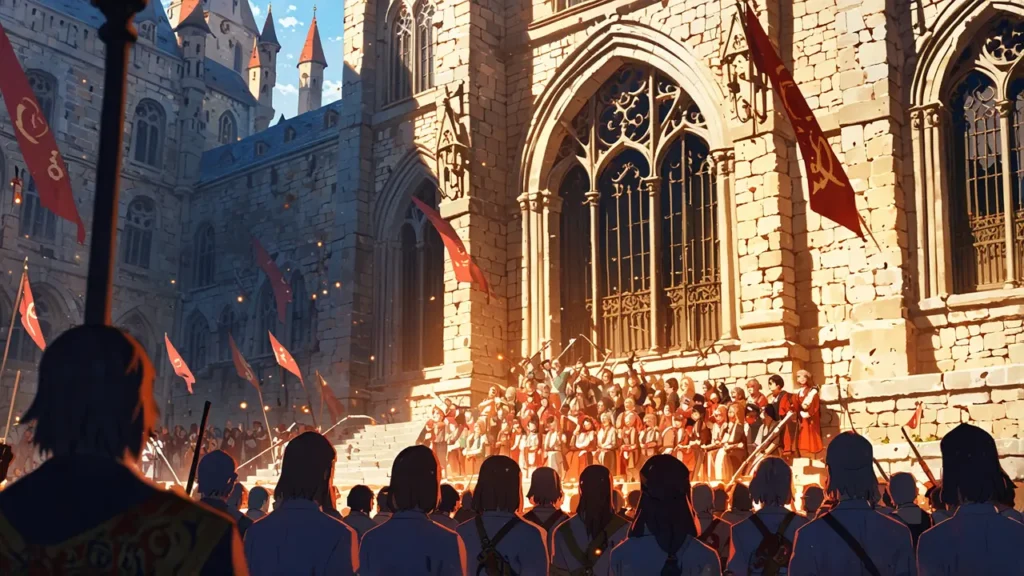 the-four-knights-apocalypse-crowd-gathered-at-cathedral-courtyard