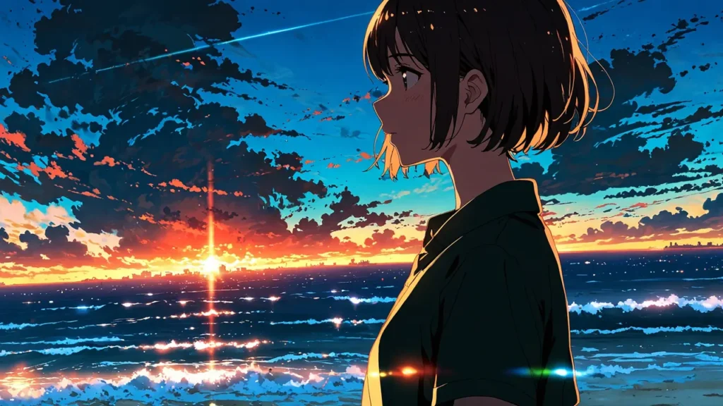 the-office-girl-what-kind-of-manga-woman-looking-out-at-a-sunset-sea