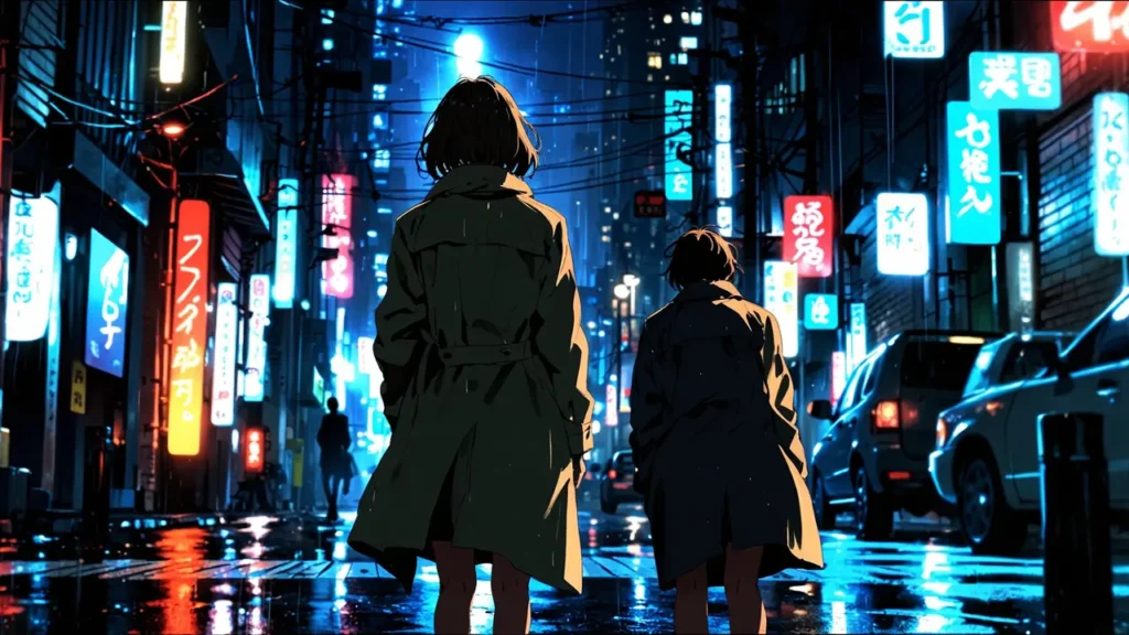 the-office-girl-characters-and-relationships-two-people-in-a-neon-night-street