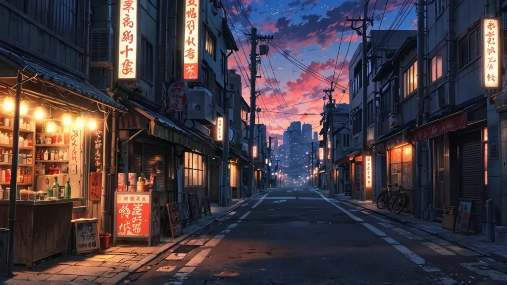 the-nihon-sangoku-season-2-near-future-osaka-cityscape-at-dusk