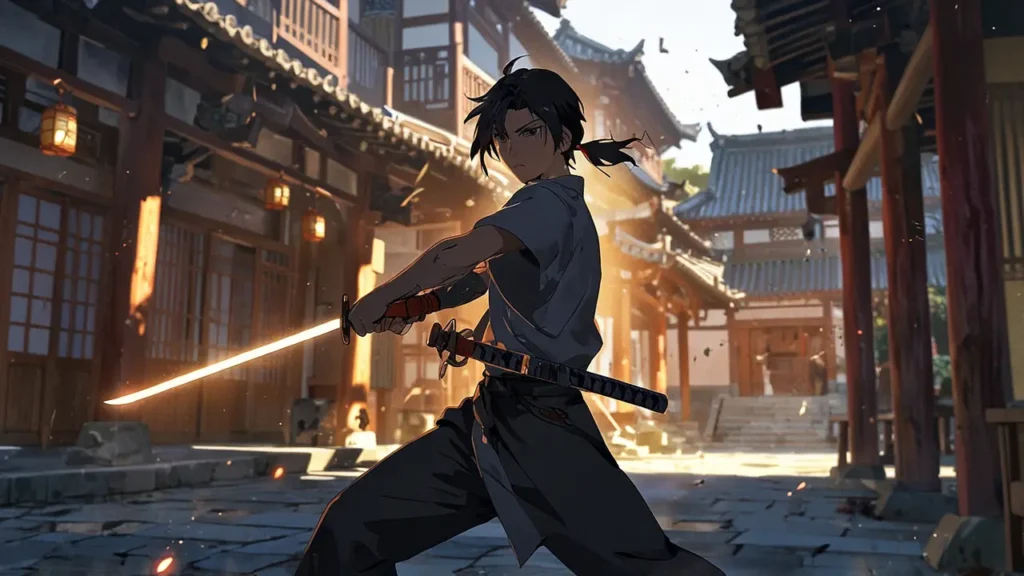 the-nihon-sangoku-author-intro-samurai-swinging-training-sword