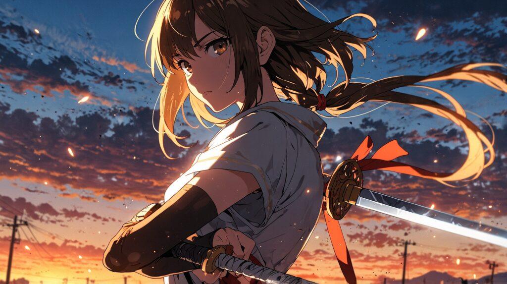 the-four-knights-apocalypse-gawain-profile-blonde-swordswoman-sunset-sky