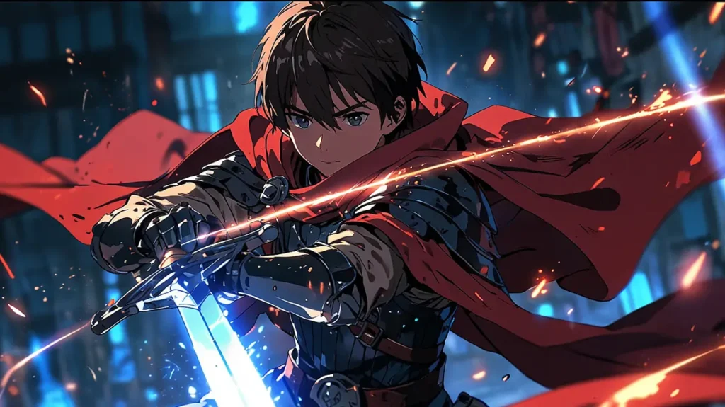 the-four-knights-apocalypse-lancelot-profile-red-cloak-glowing-sword