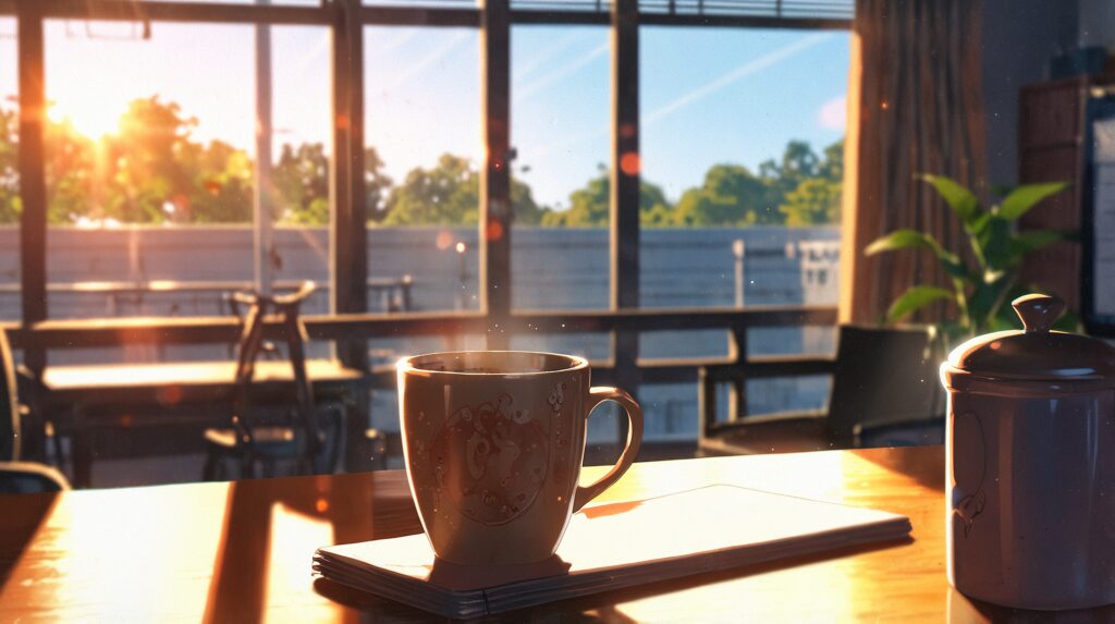 the-childhood-friend-complex-four-episodes-free-coffee-mug-by-a-cafe-window