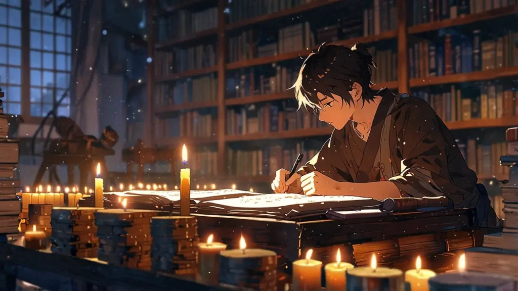 the-nihon-sangoku-anime-review-scores-scholar-reading-in-library