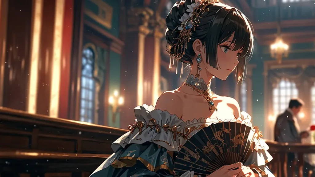 the-black-butler-anime-misconception-noblewoman-with-folding-fan-in-hall