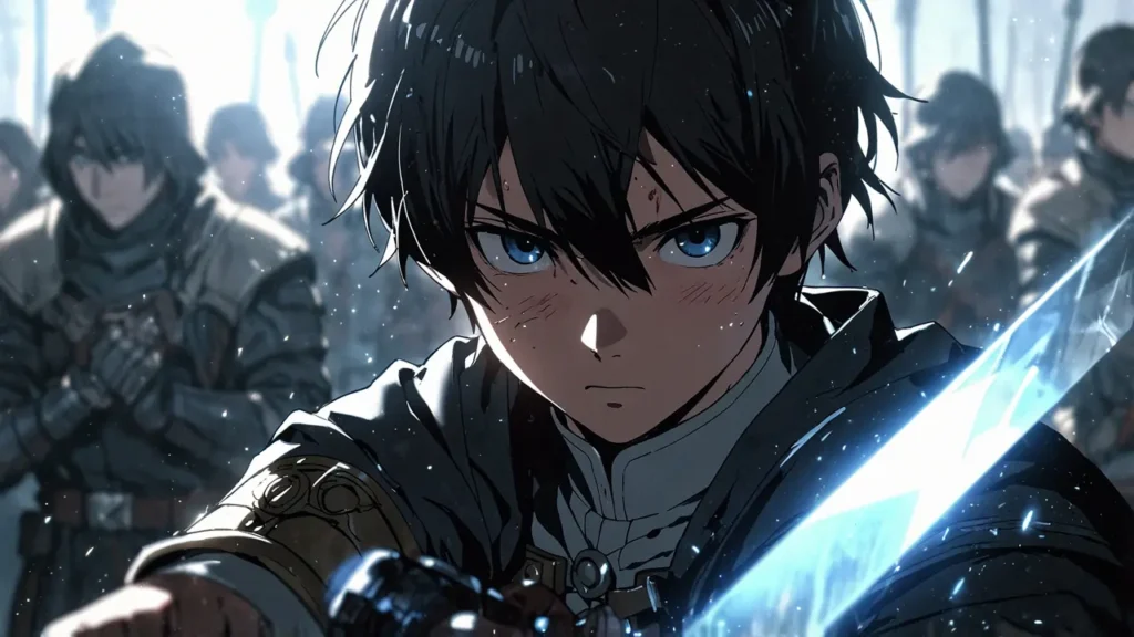 the-apocalypse-four-knights-season-1-ending-point-knight-raising-a-sword-with-allies-behind