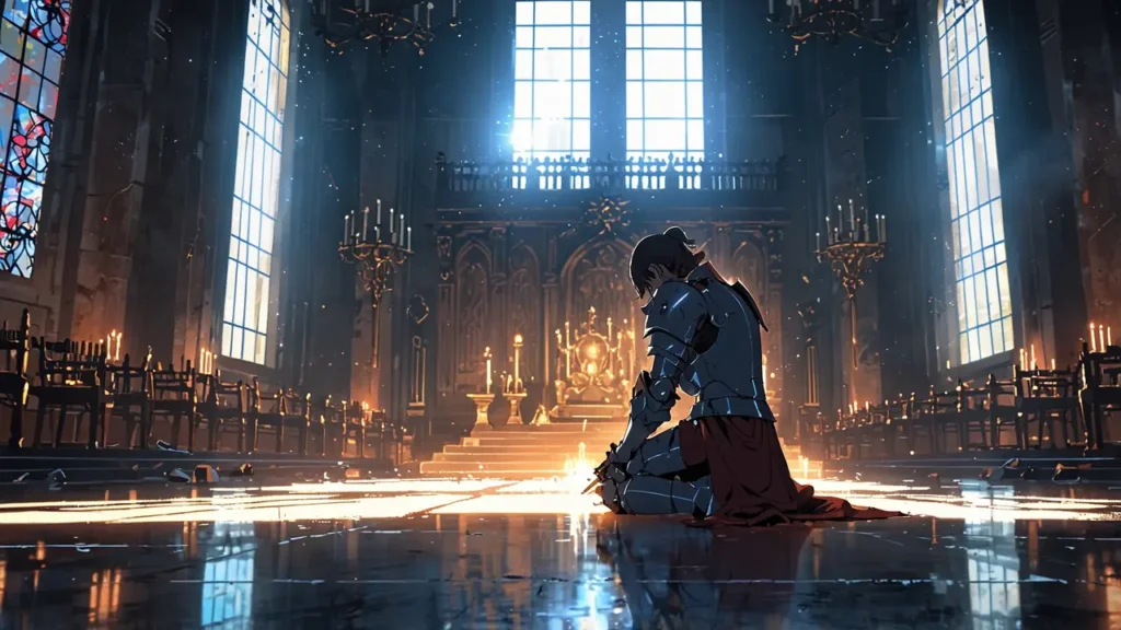 the-seven-deadly-sins-king-war-criminal-criticism-armored-knight-kneeling-alone-in-hall