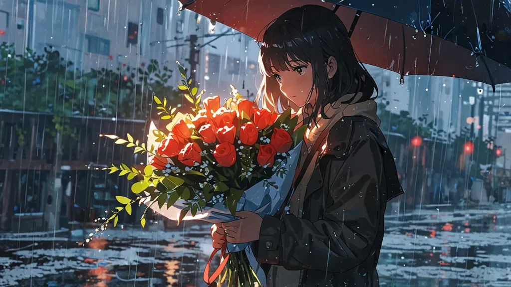 the-tears-for-withered-flowers-english-korean-print-options-korean-webtoon-woman-with-roses-in-rain