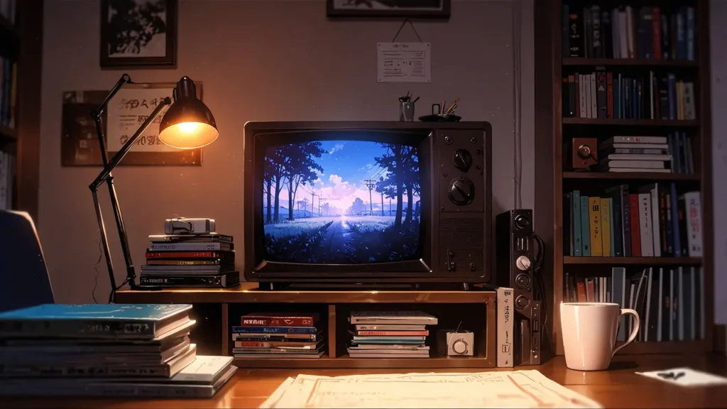 the-nihon-sangoku-hulu-abema-tver-status-cozy-desk-with-an-old-television