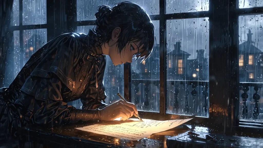 the-solo-leveling-conclusion-spinoff-announcement-person-drawing-at-a-desk-by-a-rainy-window