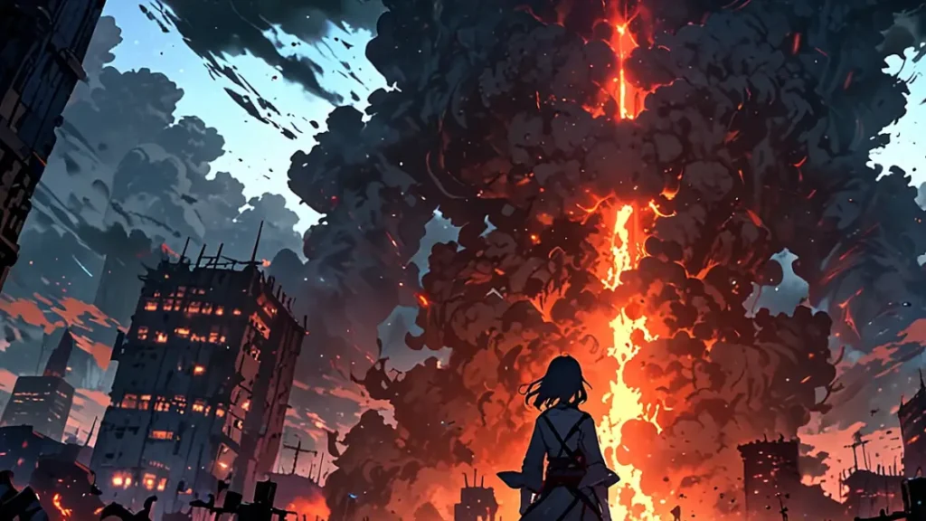the-four-knights-apocalypse-battle-god-power-ruined-city-battle-stance