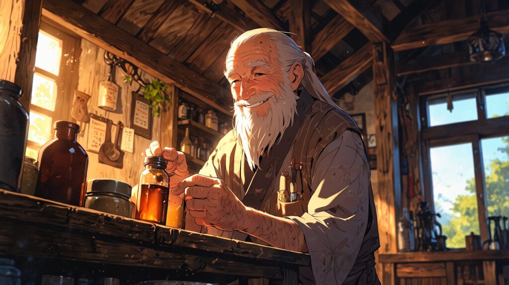the-four-knights-apocalypse-gawain-escanor-foreshadowing-elderly-man-apothecary
