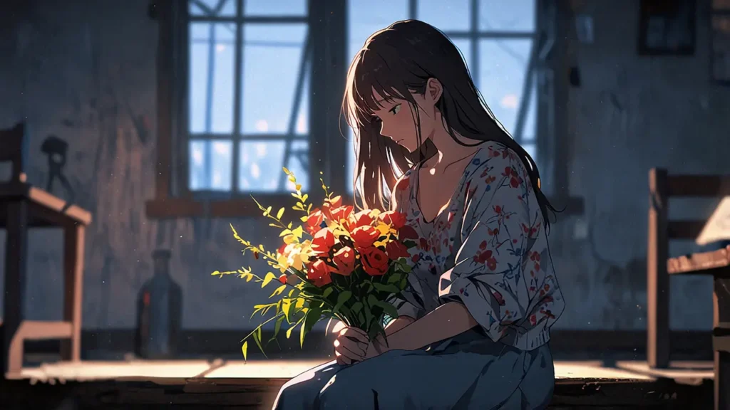 the-tears-for-withered-flowers-japanese-volumes-count-woman-holding-withered-bouquet