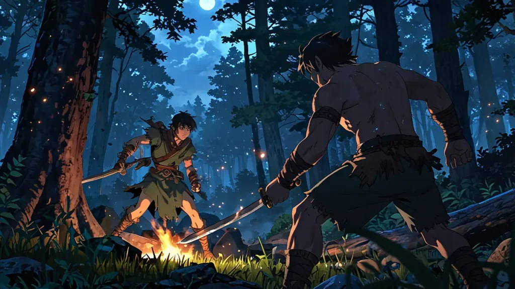 the-four-knights-apocalypse-ban-demon-king-training-two-warriors-sparring