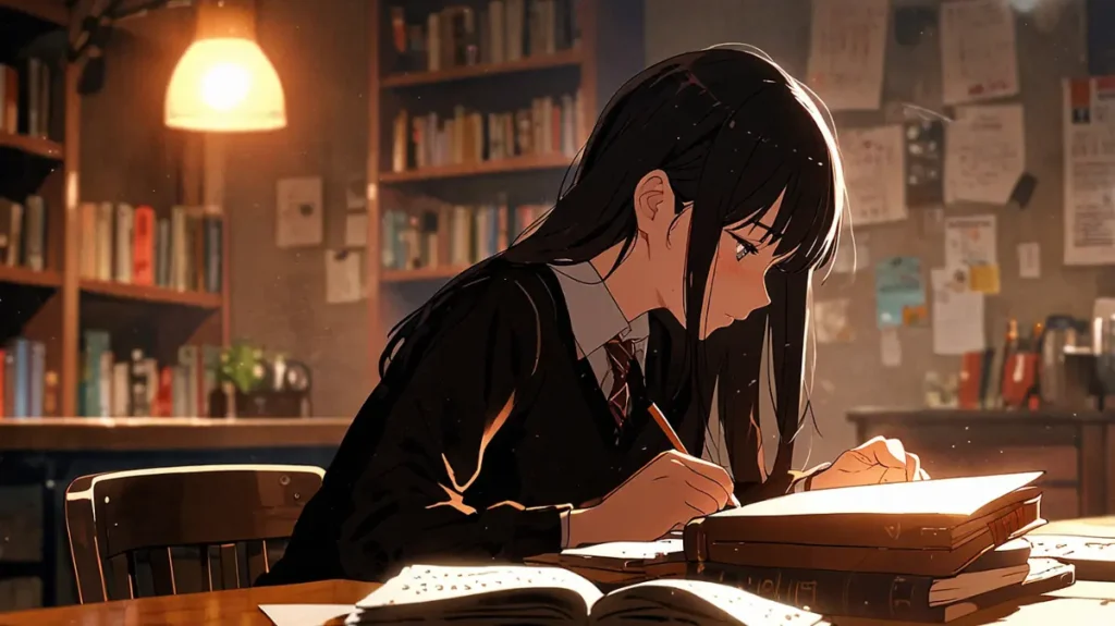 the-four-knights-apocalypse-reading-manga-volumes-at-desk