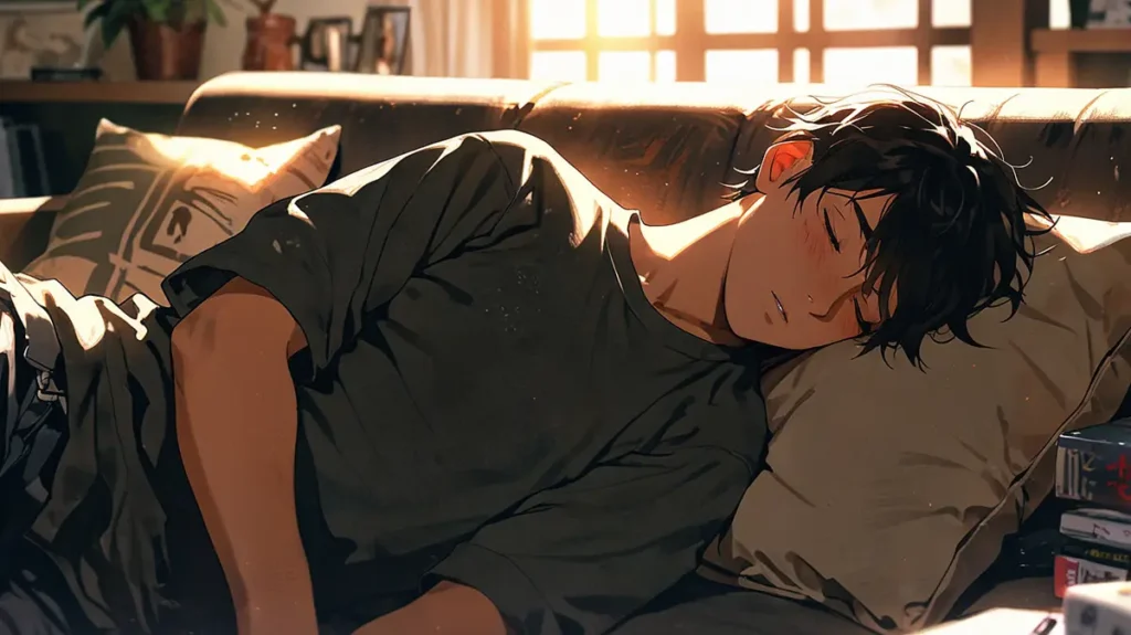 the-nihon-sangoku-enduring-hardship-man-resting-on-a-sofa