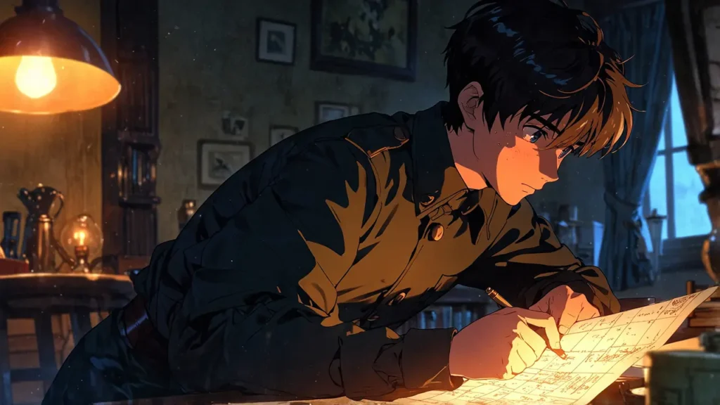 the-nihon-sangoku-where-to-stream-season-1-young-general-studying-a-map-by-lamplight