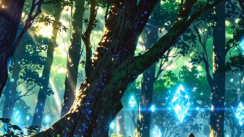 the-four-horsemen-apocalypse-anime-season2-origin-arc-mystical-forest-with-glowing-crystals