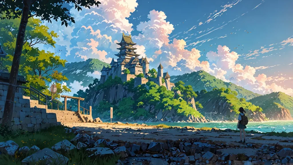 the-nihon-sangoku-season-2-summary-castle-on-a-hill-under-blue-sky