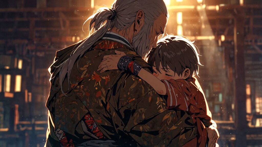 the-nihon-sangoku-anime-summary-warrior-embracing-a-child
