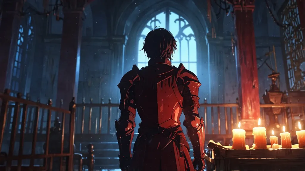 the-apocalypse-four-knights-catching-up-via-app-or-volumes-knight-in-red-armor-in-cathedral