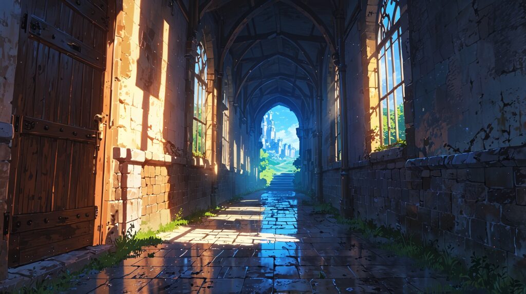 the-black-butler-unresolved-mysteries-castle-corridor-with-arched-doorway