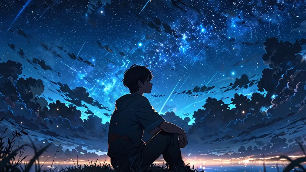 the-dark-protagonist-mom-summary-boy-sitting-under-starry-sky