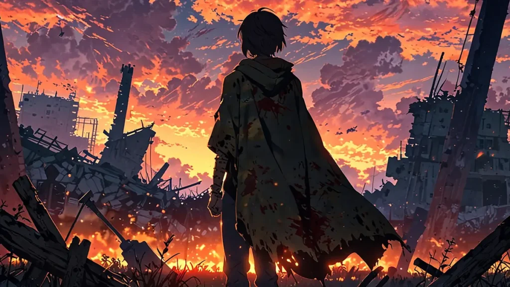 the-apocalypse-four-knights-shikyo-summary-figure-standing-in-ruins-at-sunset