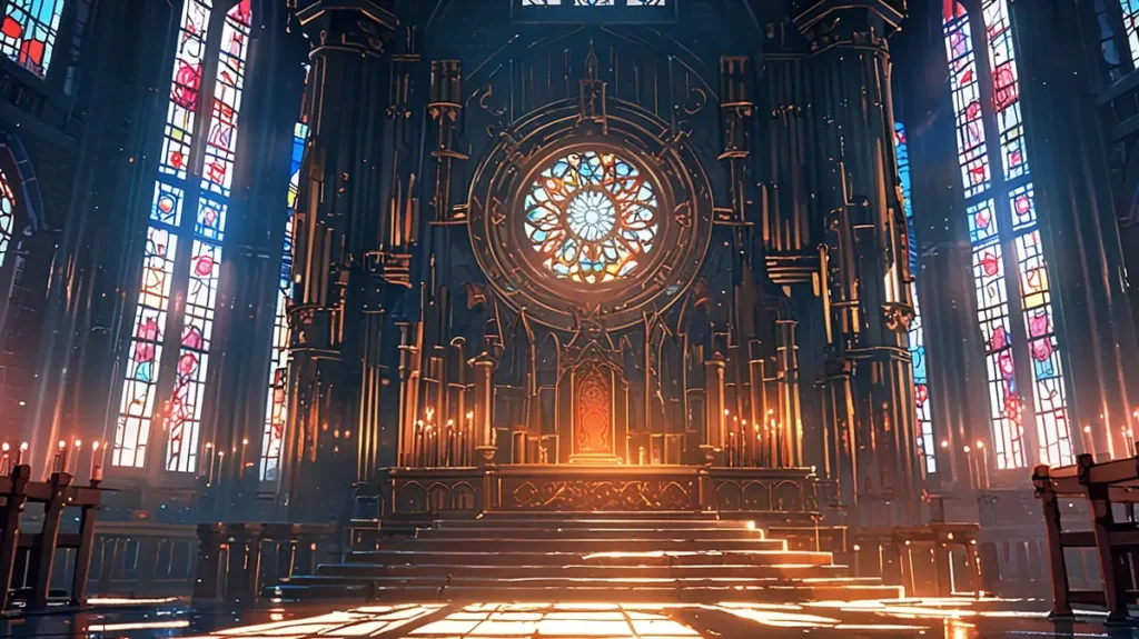 the-four-knights-apocalypse-diodora-magic-power-grand-hall-sunlight-wide-view